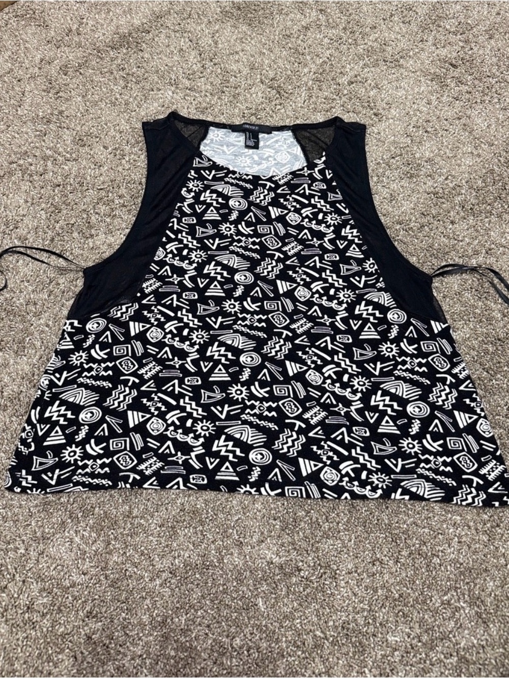 small geometric funky black and white tank